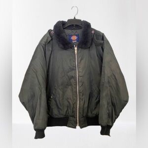 Dickies Vintage Navy Blue Bomber Jacket Size XL Collar Quilted Lined Work Coat